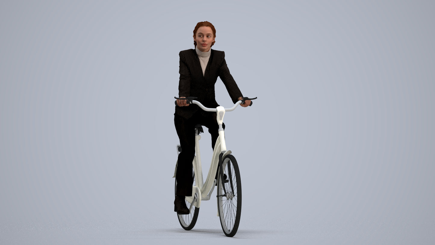 realistic 3D people woman business cycling, render-ready for V-Ray and Corona, FBX OBJ, standing pose render