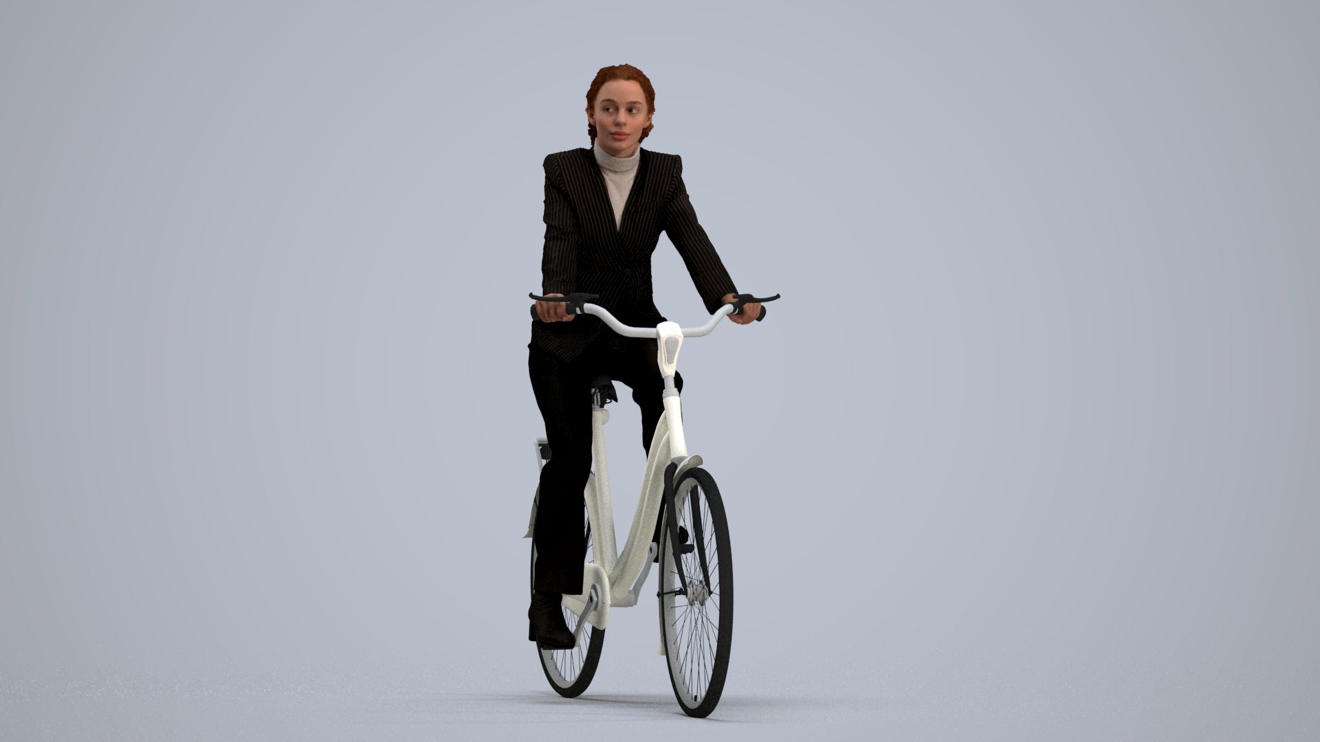 realistic 3D people woman business cycling, render-ready for V-Ray and Corona, FBX OBJ, standing pose render