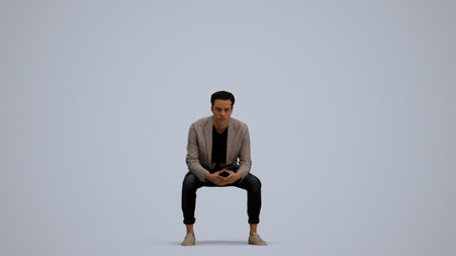 photogrammetry 3D man business sitting, realistic human model archviz FBX, standing pose render