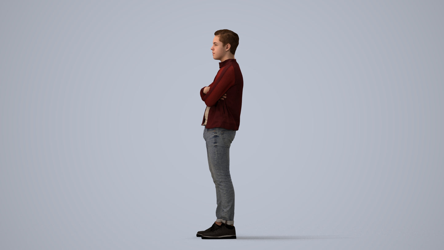 realistic 3D people boy casual kids, render-ready for V-Ray and Corona, FBX OBJ, three-quarter view render
