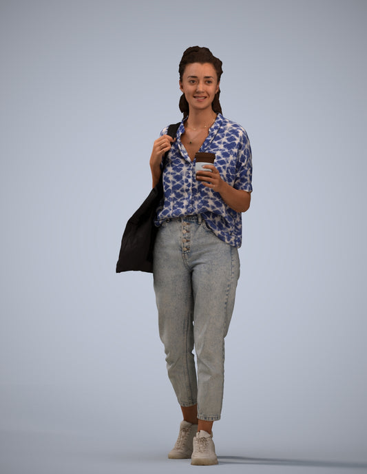 scanned 3D woman casual walking, photogrammetry people for Enscape and V-Ray