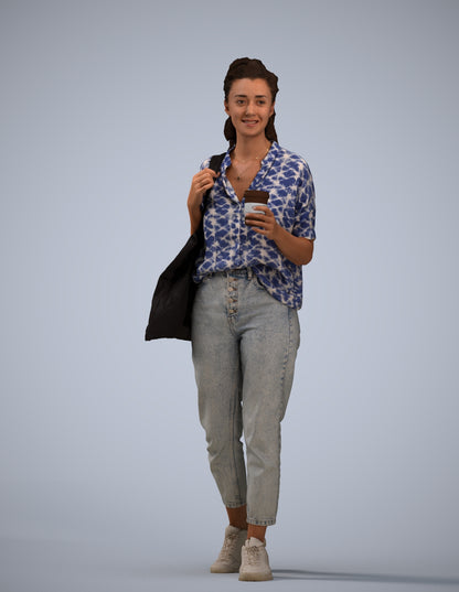 scanned 3D woman casual walking, photogrammetry people for Enscape and V-Ray