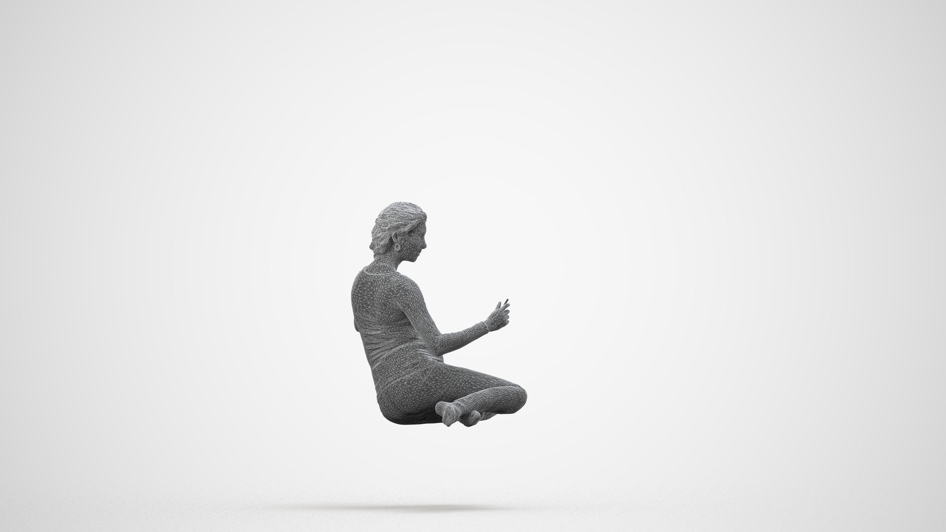 photogrammetry 3D woman casual sitting, realistic human model archviz FBX, wireframe side view