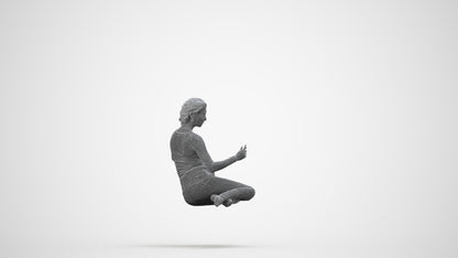 photogrammetry 3D woman casual sitting, realistic human model archviz FBX, wireframe side view