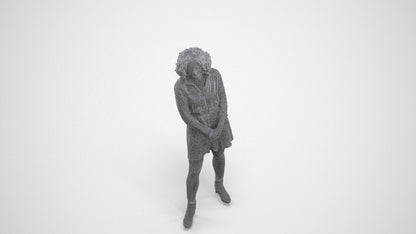 3D human model woman casual standing, photogrammetry scanned person for archviz, wireframe three-quarter view