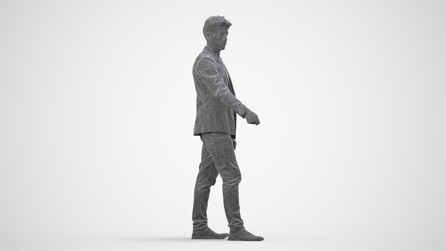 3D people model man casual door, scanned human for 3ds Max rendering, wireframe side view