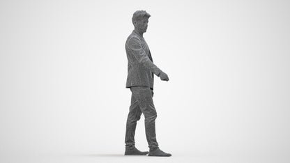 3D people model man casual door, scanned human for 3ds Max rendering, wireframe side view