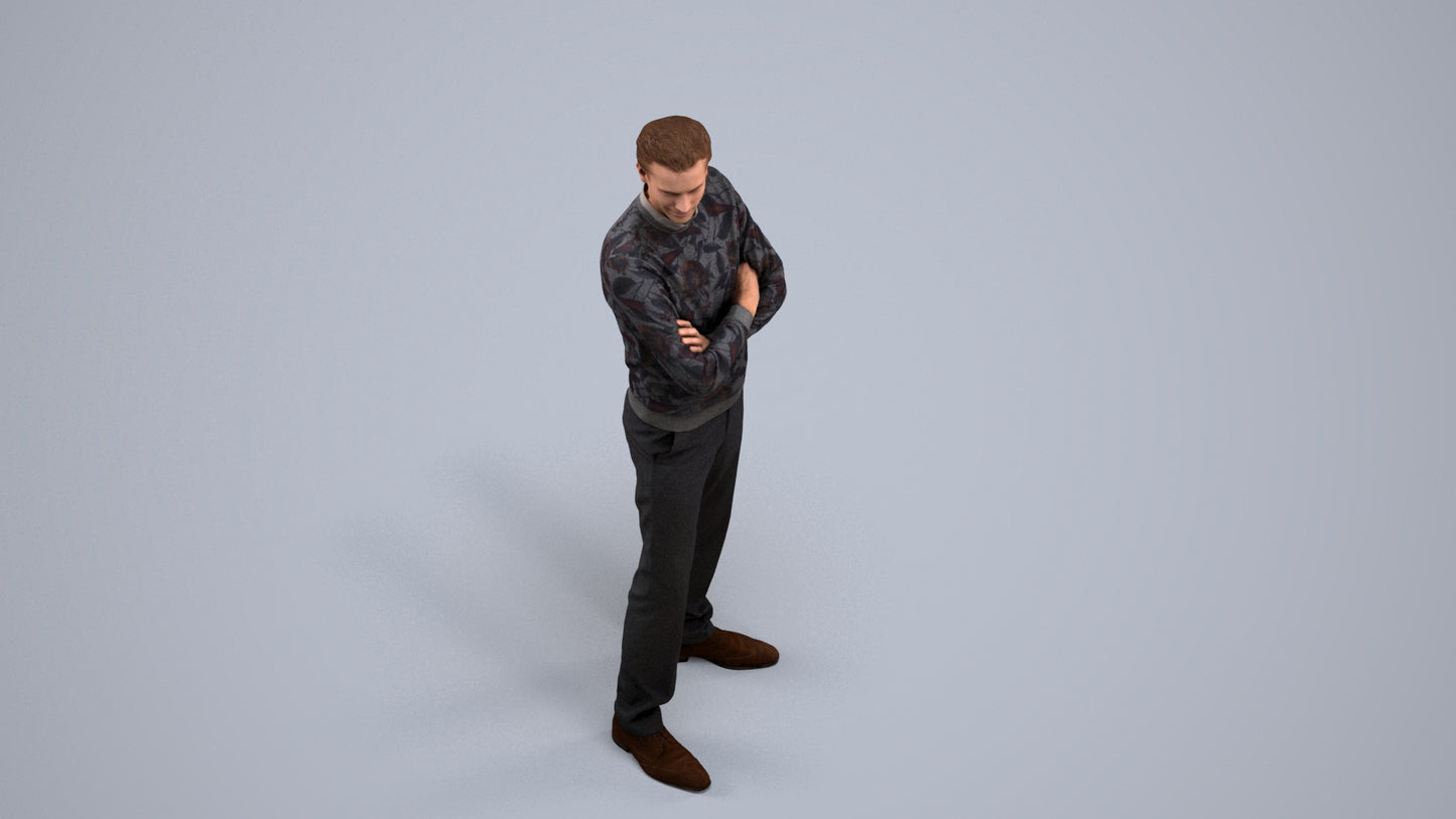 photogrammetry 3D man casual standing, realistic human model archviz FBX, back view render