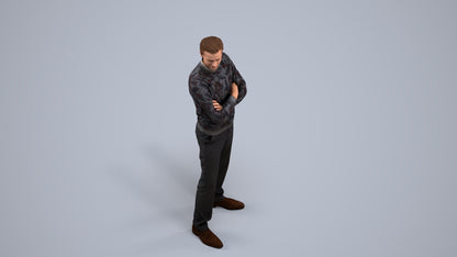 photogrammetry 3D man casual standing, realistic human model archviz FBX, back view render