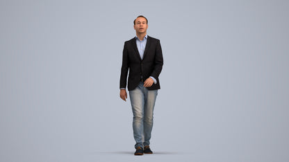 3D human model man business walking, photogrammetry scanned person for archviz, standing pose render
