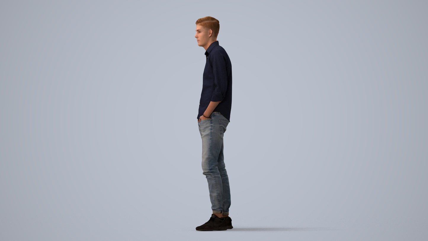 scanned 3D man casual standing, photogrammetry people for Enscape and V-Ray, three-quarter view render