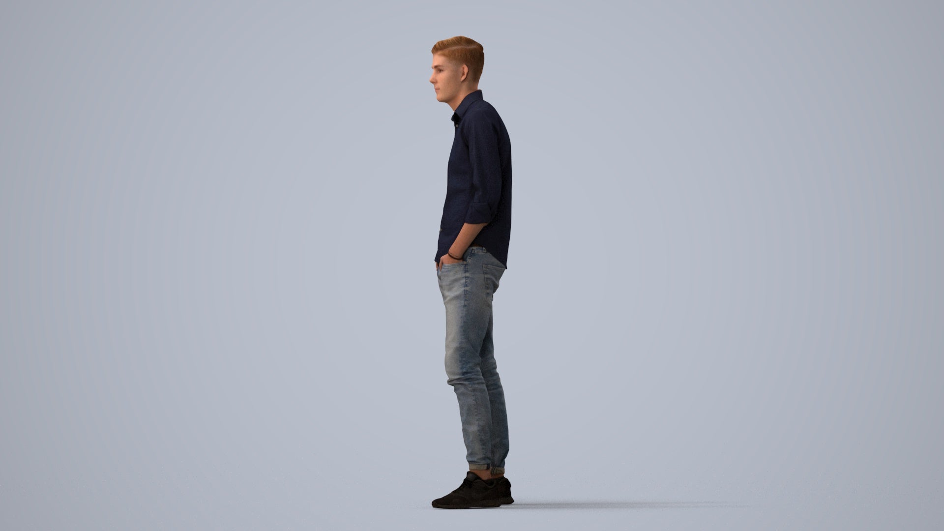 scanned 3D man casual standing, photogrammetry people for Enscape and V-Ray, three-quarter view render