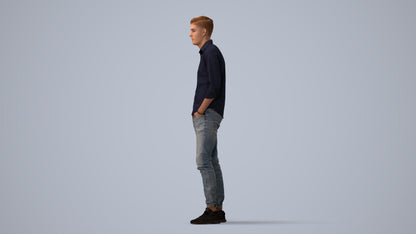 scanned 3D man casual standing, photogrammetry people for Enscape and V-Ray, three-quarter view render