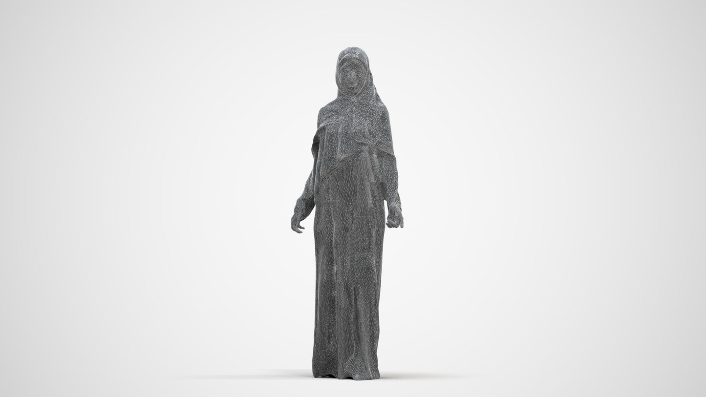 photogrammetry 3D woman standing, realistic human model archviz FBX, three-quarter front view render