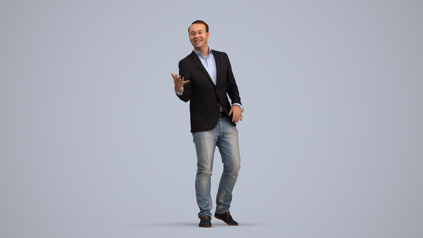 realistic 3D human man business, archviz people FBX OBJ for Blender, standing pose render