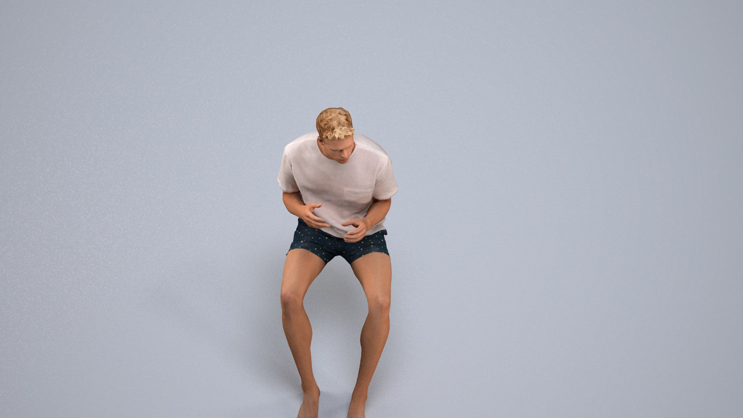 3D scanned man sitting casual, photorealistic archviz people for Enscape and SketchUp, back view render