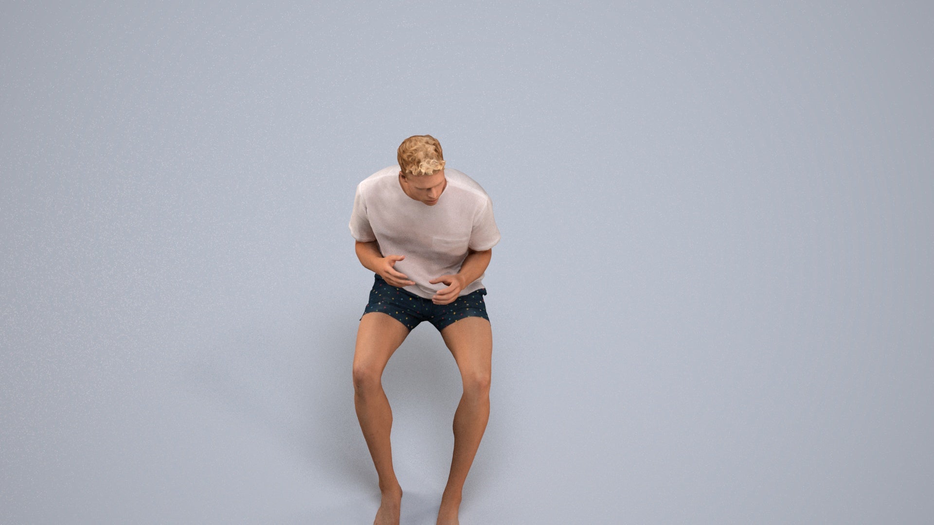 3D scanned man sitting casual, photorealistic archviz people for Enscape and SketchUp, back view render