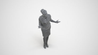 realistic 3D woman hospitality, scanned archviz people for Blender and 3ds Max, wireframe three-quarter view