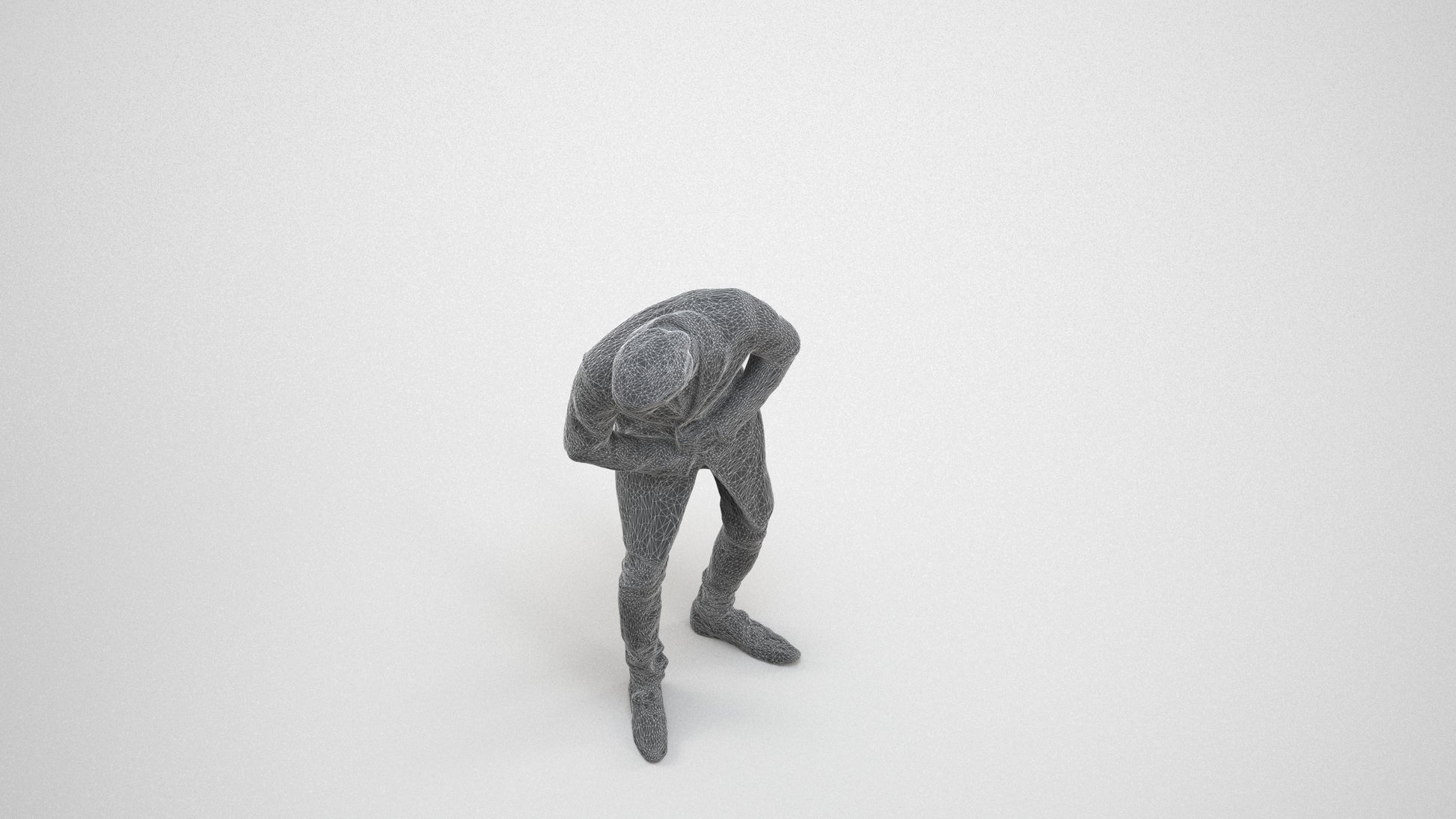 photogrammetry 3D man casual sitting, realistic human model archviz FBX, wireframe three-quarter view