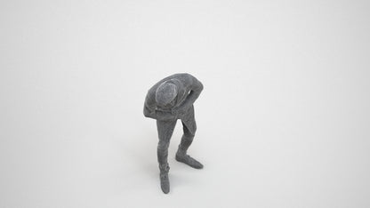 photogrammetry 3D man casual sitting, realistic human model archviz FBX, wireframe three-quarter view