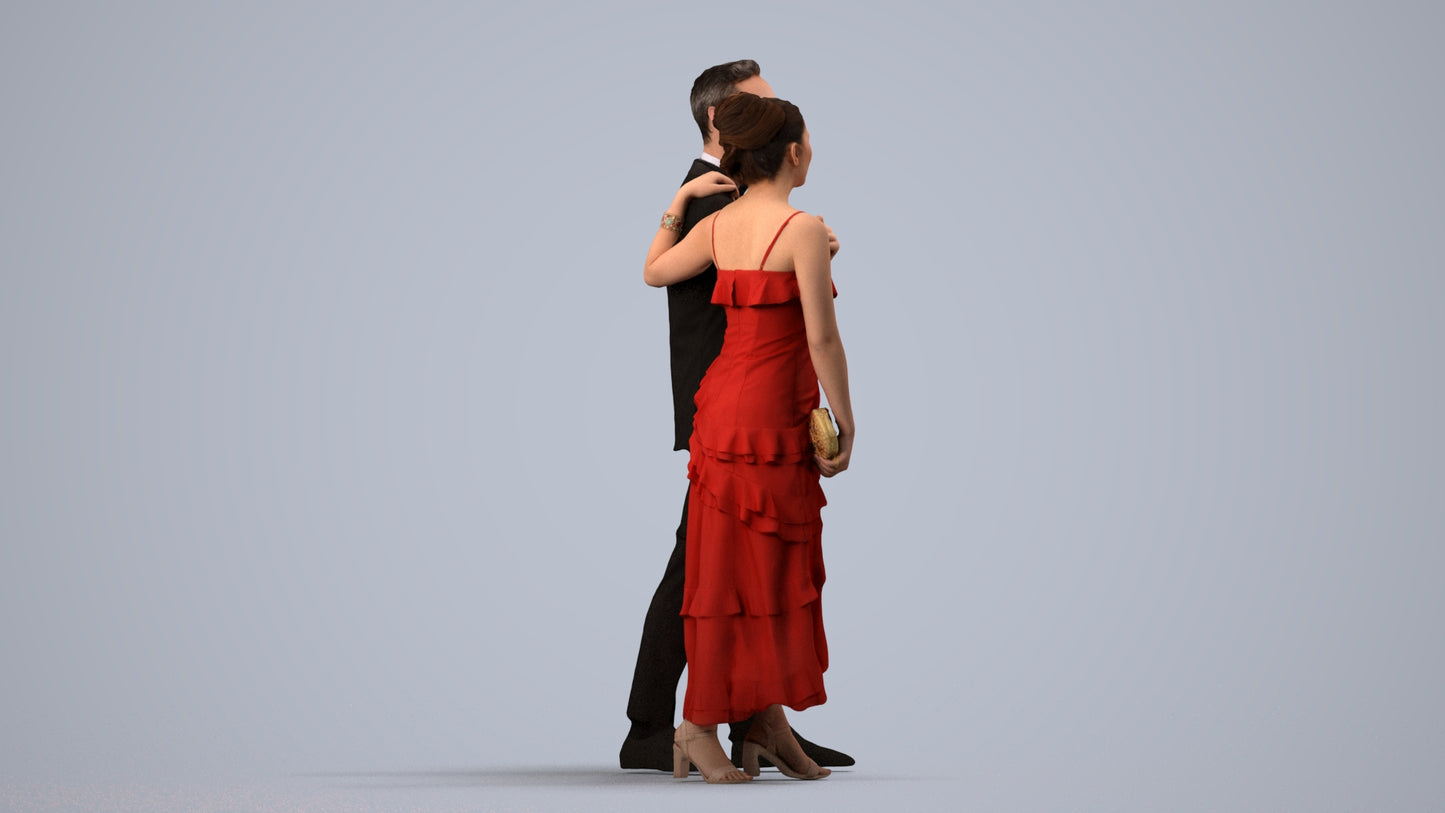 3D human model woman formal formalaffairs, photogrammetry scanned person for archviz, side view render