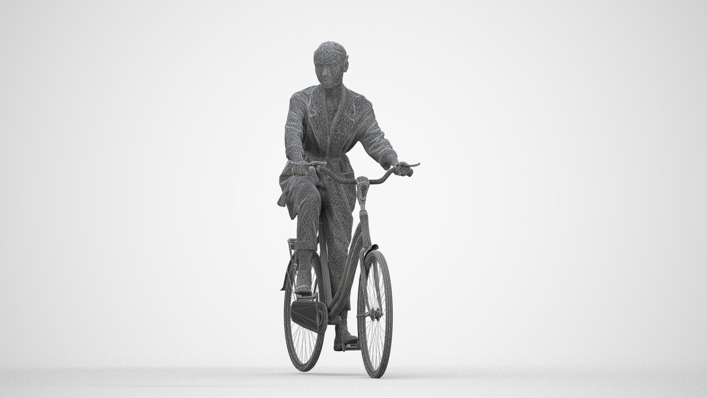 scanned 3D woman casual cycling, photogrammetry people for Enscape and V-Ray, wireframe back view