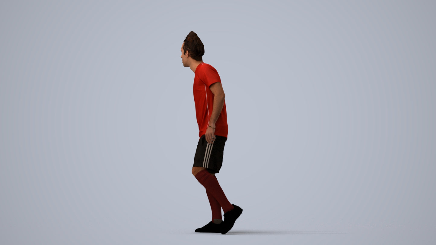 3D human model man sport, photogrammetry scanned person for archviz, three-quarter view render