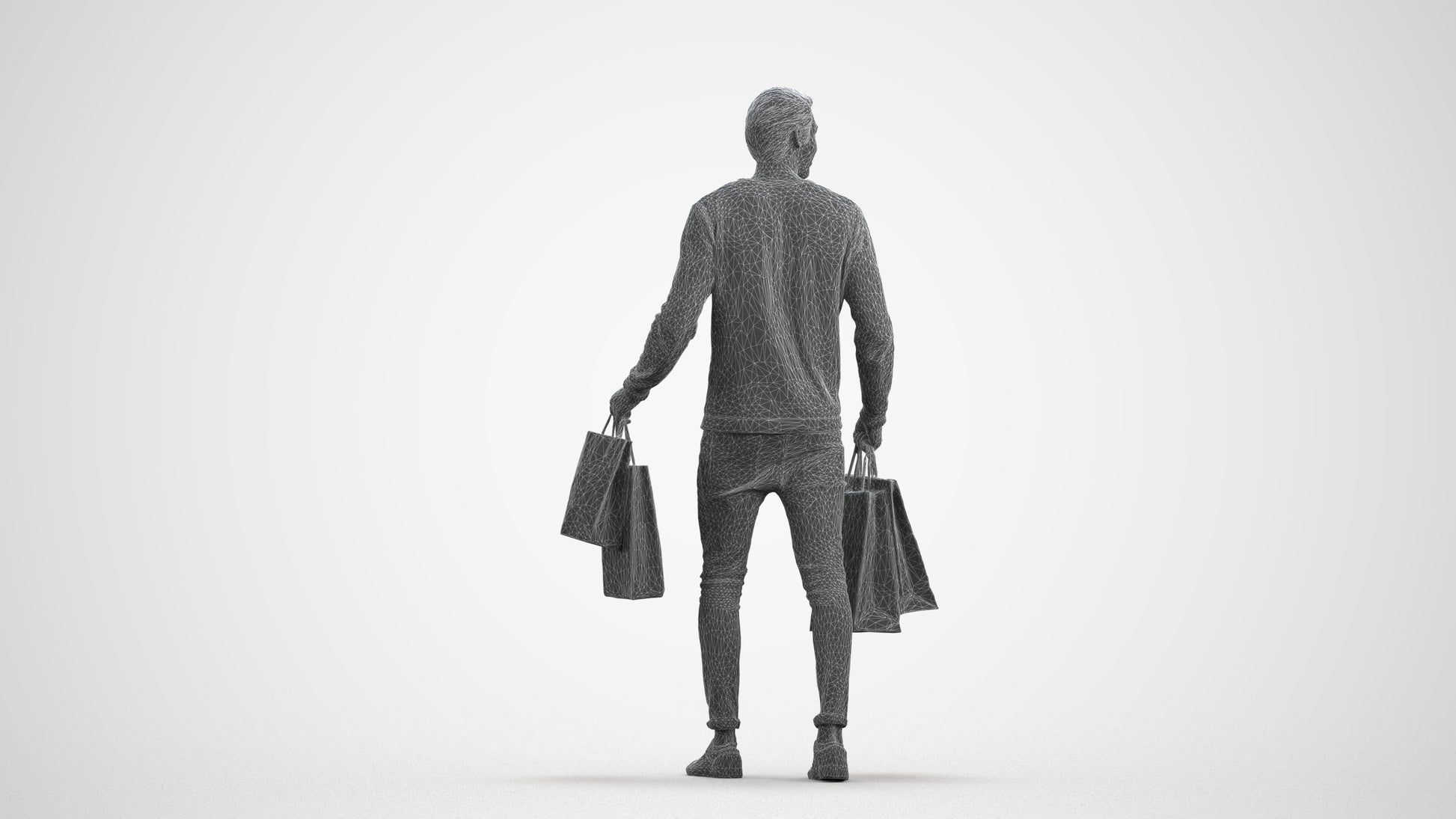 3D people model man casual formal, scanned human for 3ds Max rendering, wireframe front view