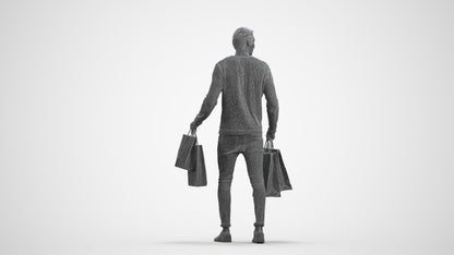 3D people model man casual formal, scanned human for 3ds Max rendering, wireframe front view
