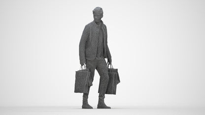 3D scanned man shopping casual, photorealistic archviz people for Enscape and SketchUp, wireframe back view