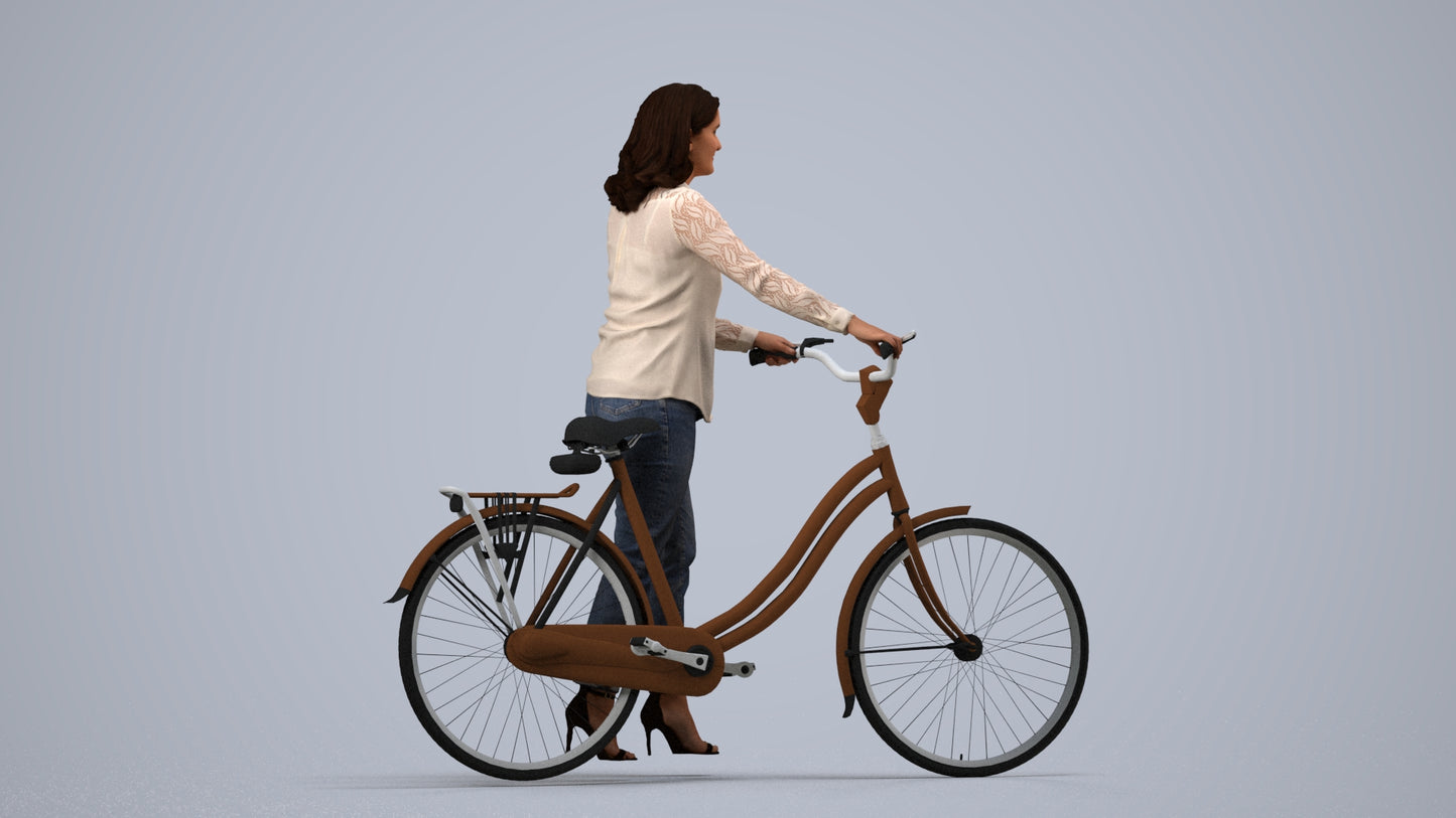 realistic 3D woman casual shopping, scanned archviz people for Blender and 3ds Max, side view render