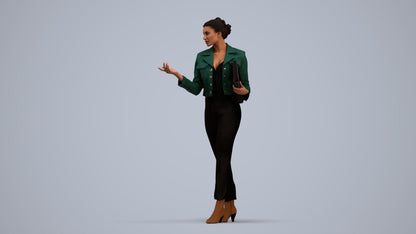 3D human model woman business standing, photogrammetry scanned person for archviz, standing pose render