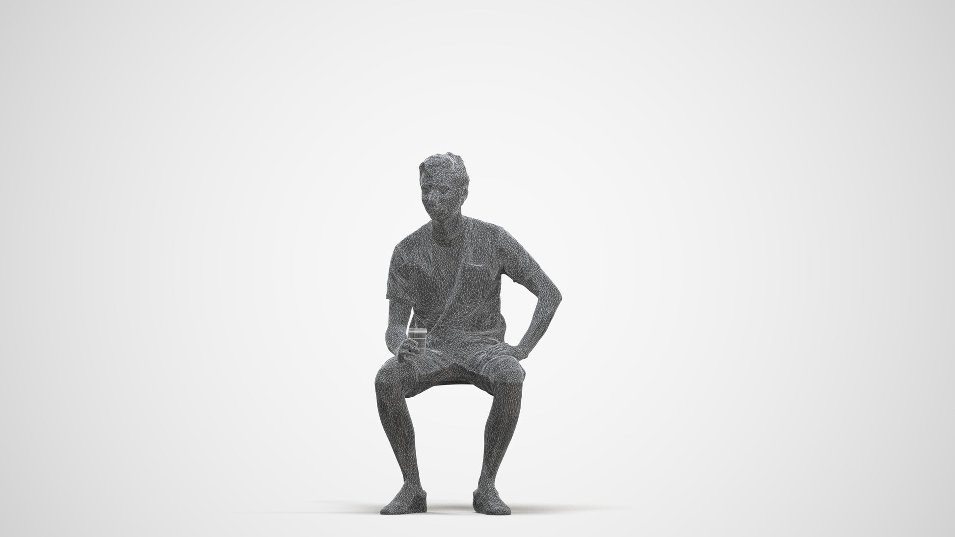 realistic 3D man casual sitting, scanned archviz people for Blender and 3ds Max, three-quarter front view render