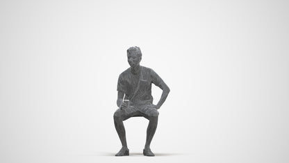 realistic 3D man casual sitting, scanned archviz people for Blender and 3ds Max, three-quarter front view render