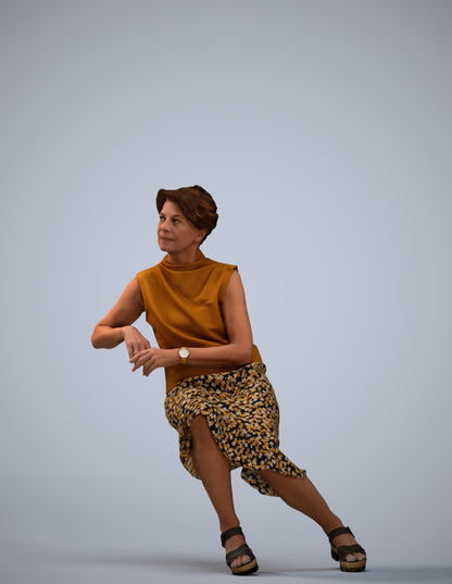 3D scanned woman sitting casual, photorealistic archviz people for Enscape and SketchUp