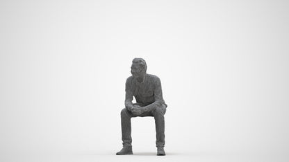 photogrammetry 3D man casual sitting, realistic human model archviz FBX, three-quarter front view render
