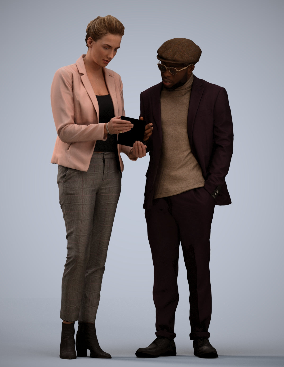 realistic 3D human woman business couple, archviz people FBX OBJ for Blender