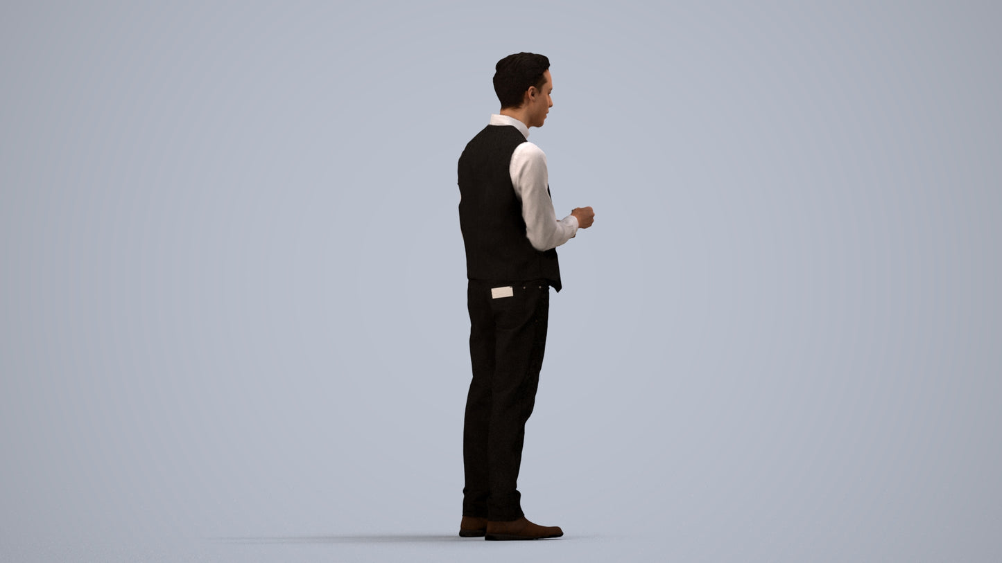 3D scanned man hospitality, photorealistic archviz people for Enscape and SketchUp, side view render