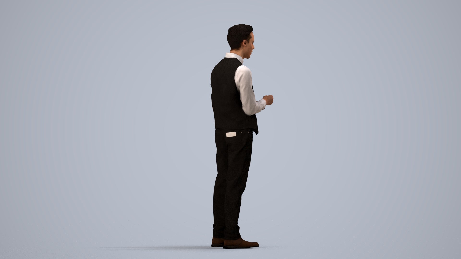 3D scanned man hospitality, photorealistic archviz people for Enscape and SketchUp, side view render