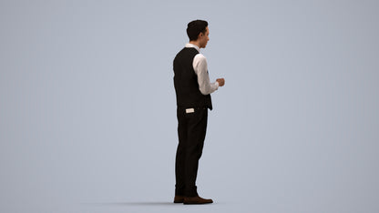 3D scanned man hospitality, photorealistic archviz people for Enscape and SketchUp, side view render