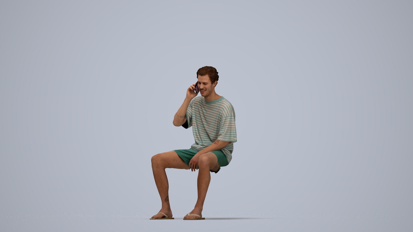 scanned 3D man casual sitting, photogrammetry people for Enscape and V-Ray, top-down view render