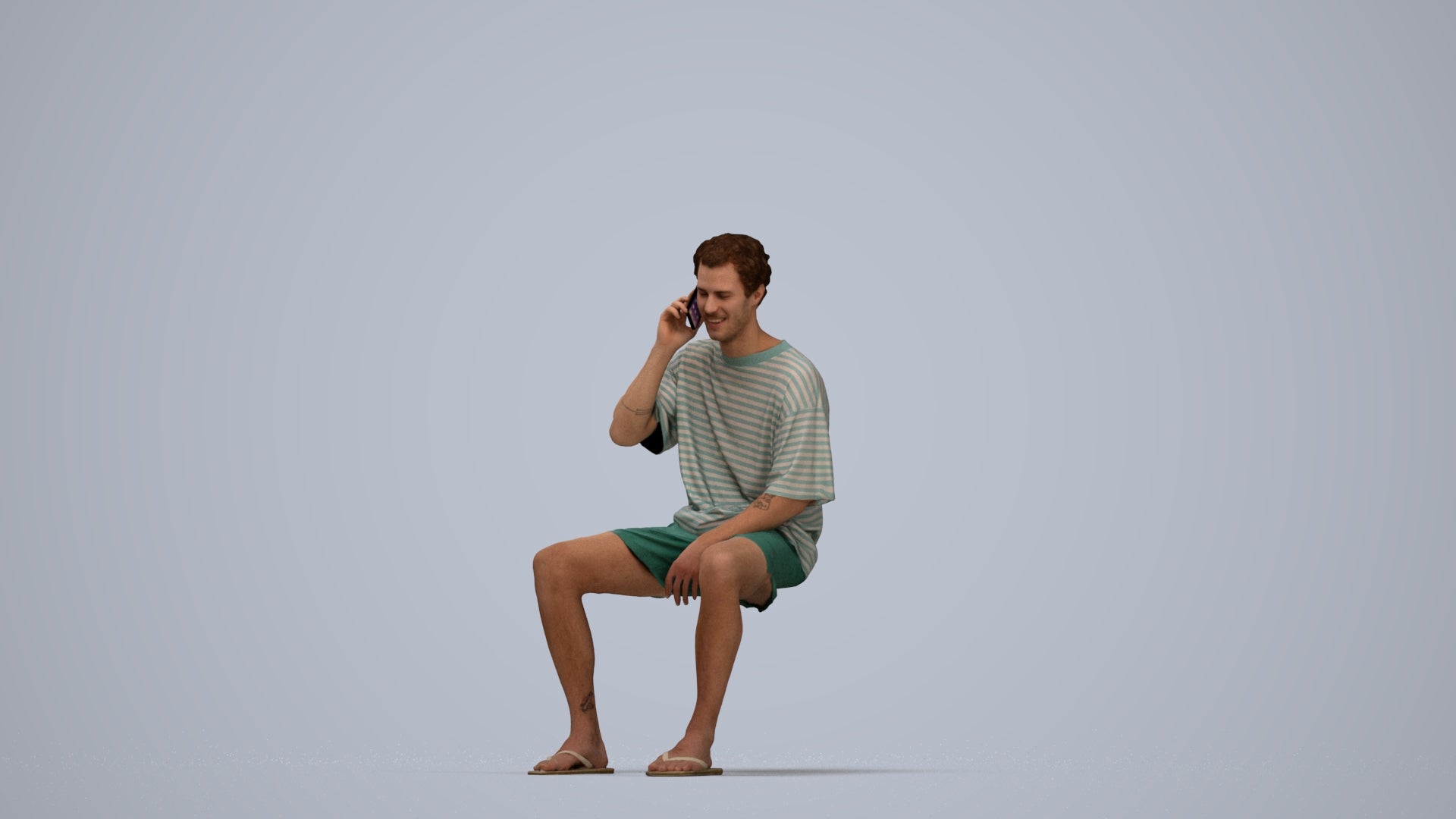 scanned 3D man casual sitting, photogrammetry people for Enscape and V-Ray, top-down view render