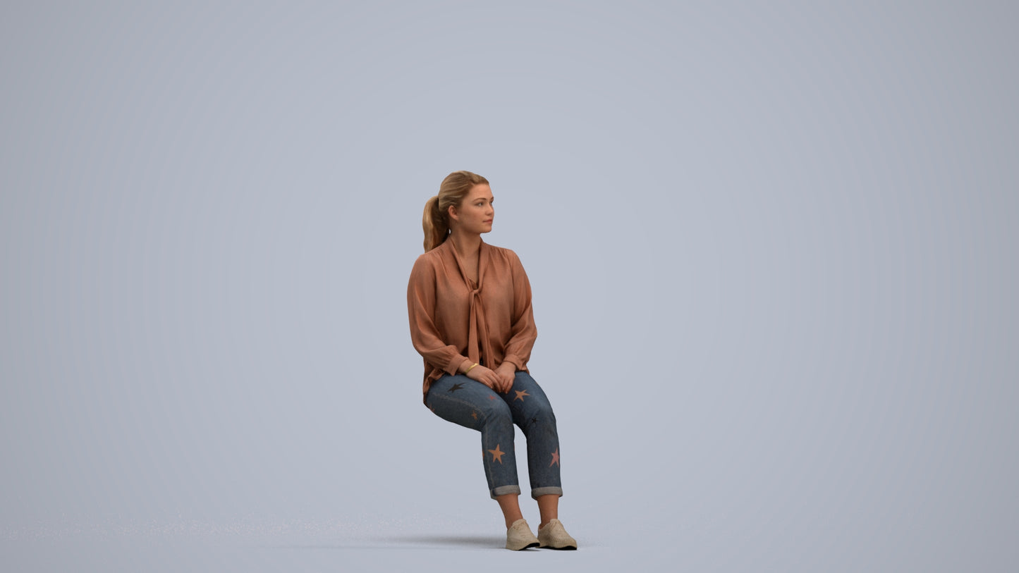 realistic 3D people woman casual sitting, render-ready for V-Ray and Corona, FBX OBJ, standing pose render