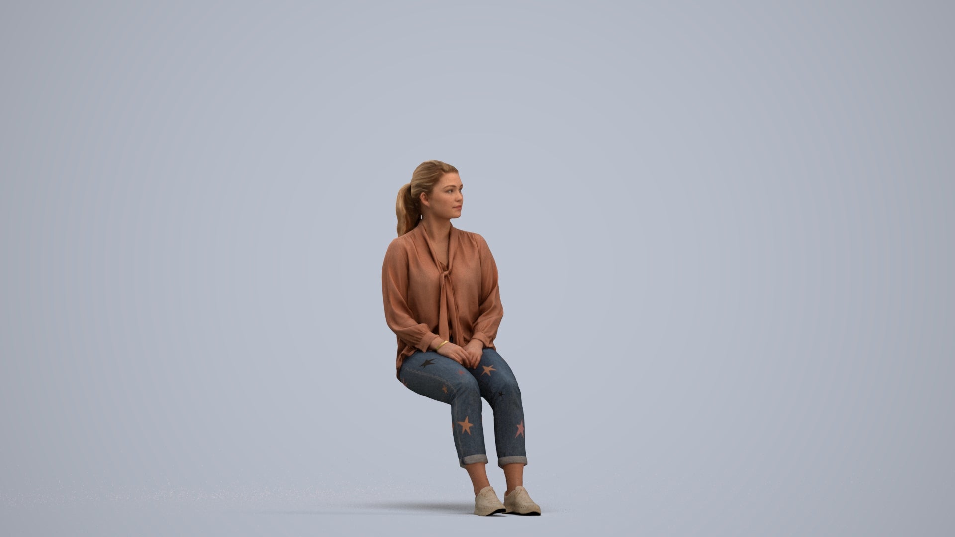 realistic 3D people woman casual sitting, render-ready for V-Ray and Corona, FBX OBJ, standing pose render