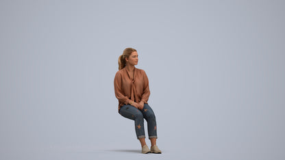 realistic 3D people woman casual sitting, render-ready for V-Ray and Corona, FBX OBJ, standing pose render