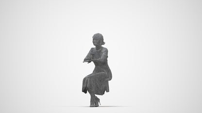 realistic 3D woman casual sitting, scanned archviz people for Blender and 3ds Max, wireframe back view