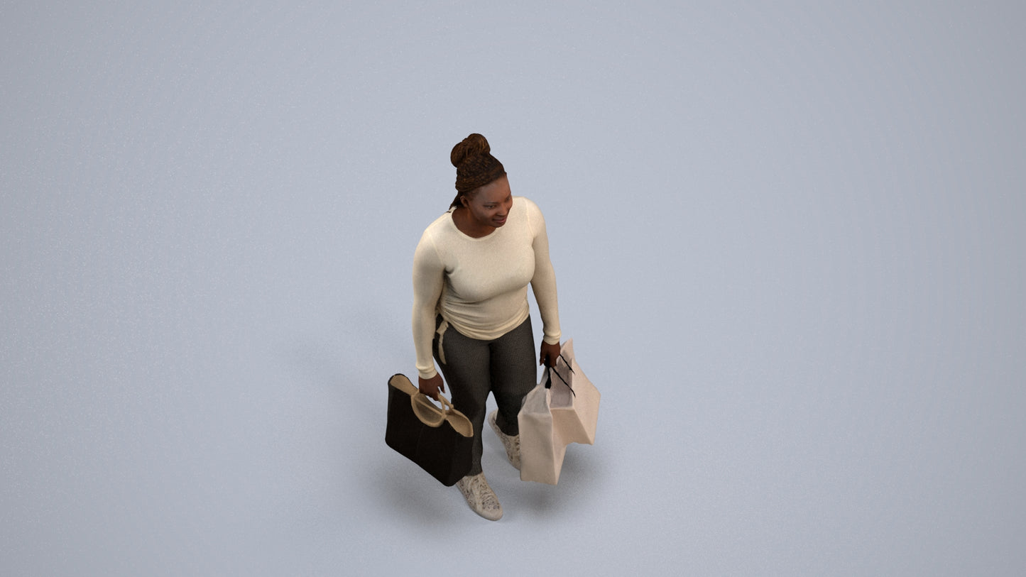 photogrammetry 3D woman casual shopping, realistic human model archviz FBX, back view render