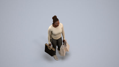 photogrammetry 3D woman casual shopping, realistic human model archviz FBX, back view render