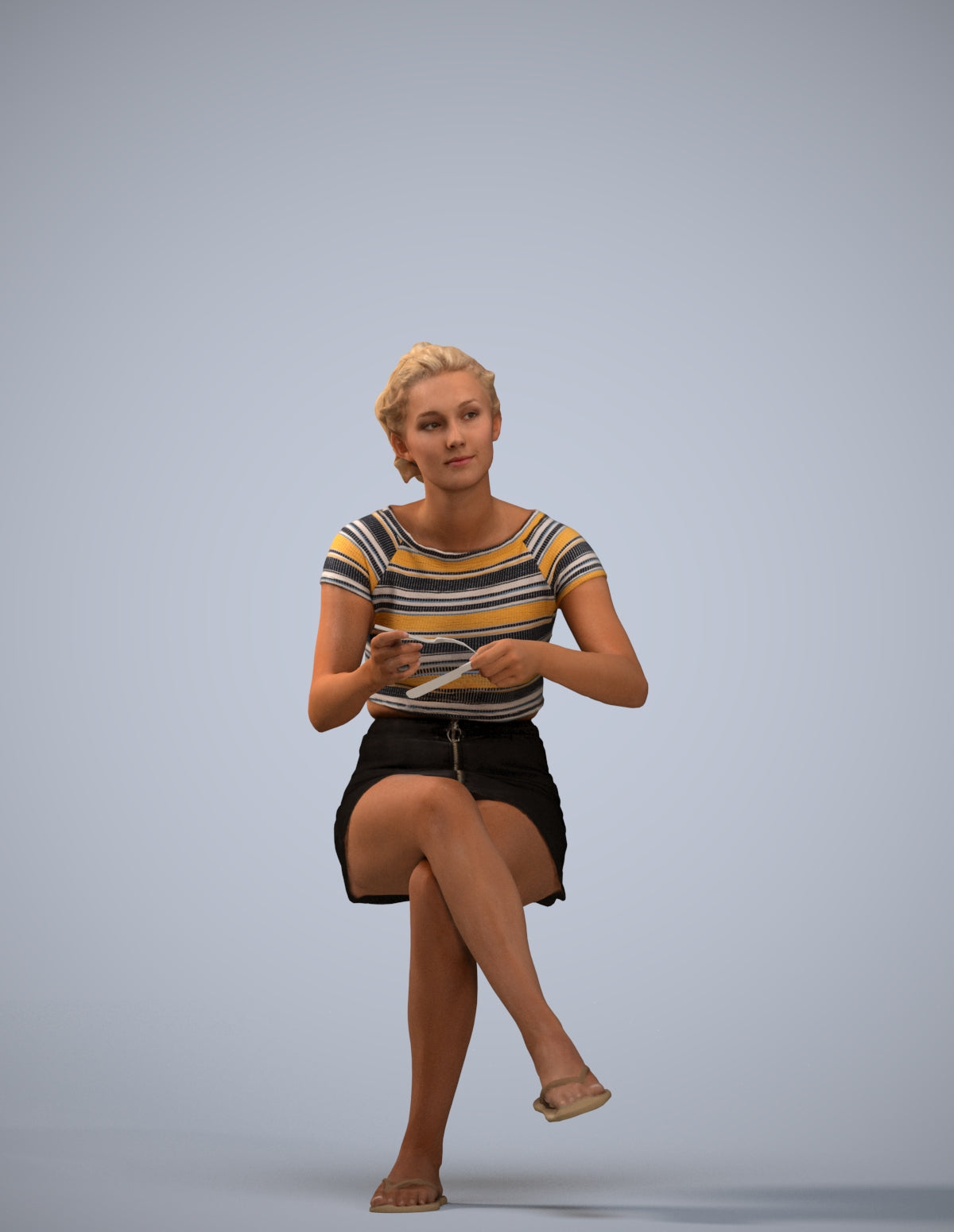 scanned 3D woman casual sitting, photogrammetry people for Enscape and V-Ray