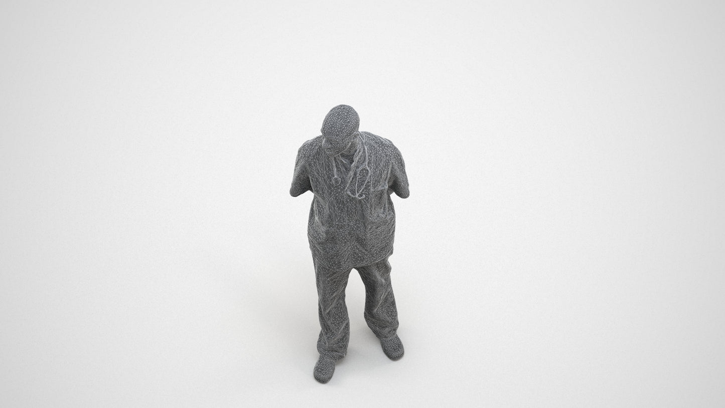 realistic 3D man medical, scanned archviz people for Blender and 3ds Max, wireframe three-quarter view